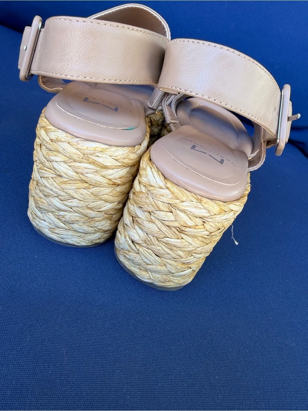 Marc Fisher LTD Raffia Platform Sandals 5.5M Tan Ankle Strap Resort Summer Shoe